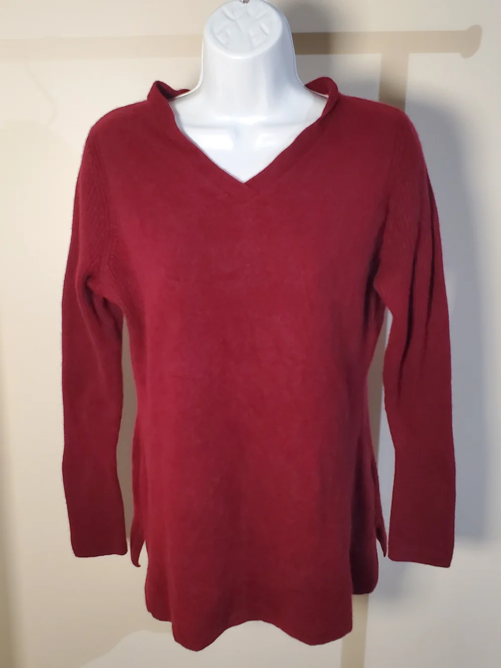 Isaac Mizrahi Live Cashmere V-Neck Tunic Sweater Burgundy Large